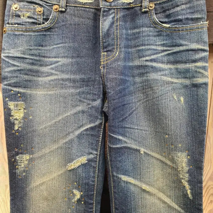 [BUNJANG] Suga Cats Gold Pearl Point Denim (29 inch/Bootcut) / [Y2K/희귀] 슈가캣츠 금색 펄 포인트 데님 (29인치/부츠컷)