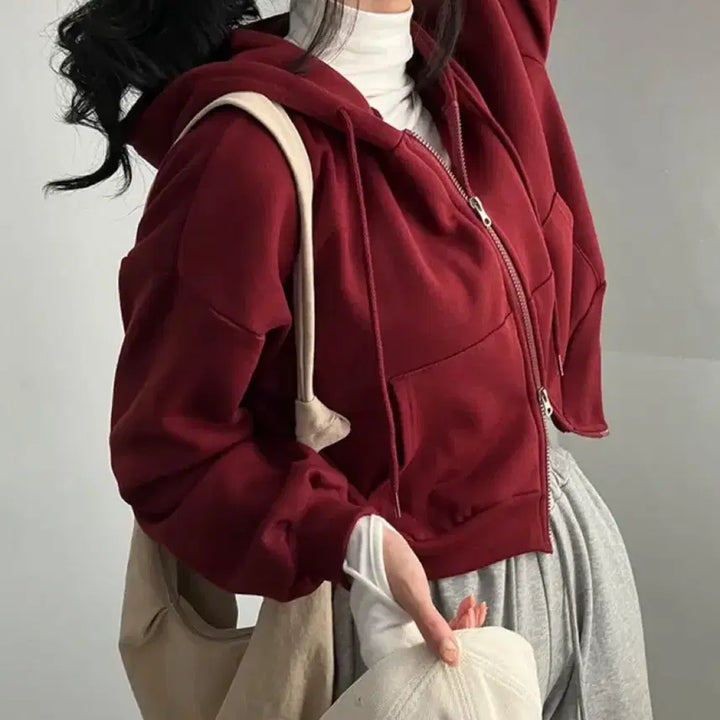 [BUNJANG] Gift Box Two-Way Fleece Hoodie / 기프트 박스 무지 투웨이 기모 후드집업 에이블리 지그재그