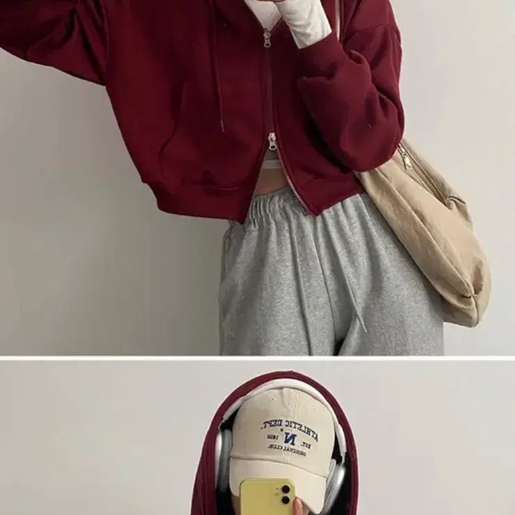 [BUNJANG] Gift Box Two-Way Fleece Hoodie / 기프트 박스 무지 투웨이 기모 후드집업 에이블리 지그재그