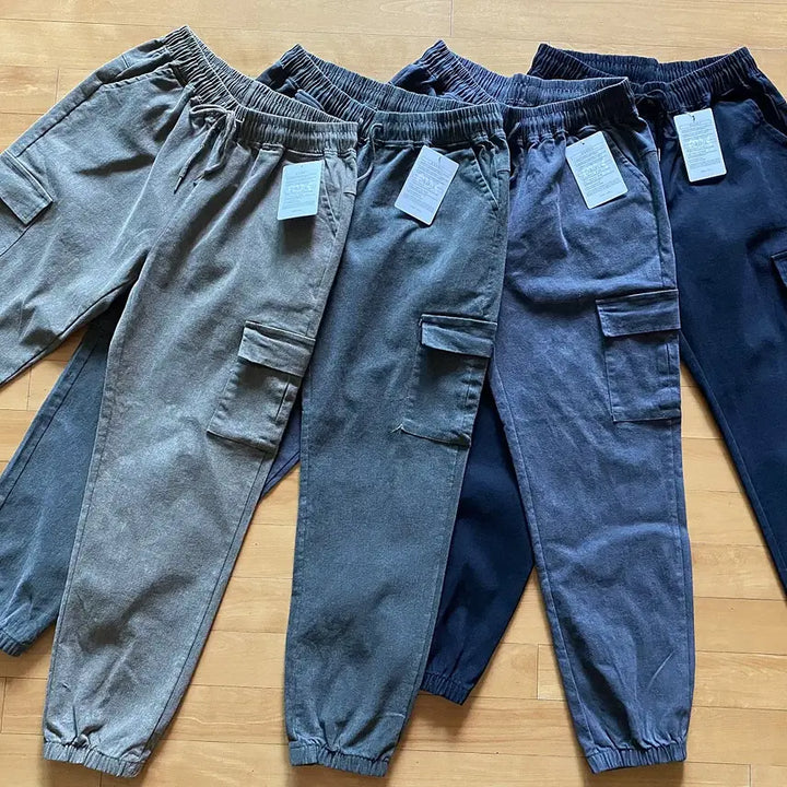 [BUNJANG] Unbranded Washed Cotton Strap Banding Jogger Pants / <봄신상품> 봄가을용 워싱면 스트랩밴딩 무지조거팬츠