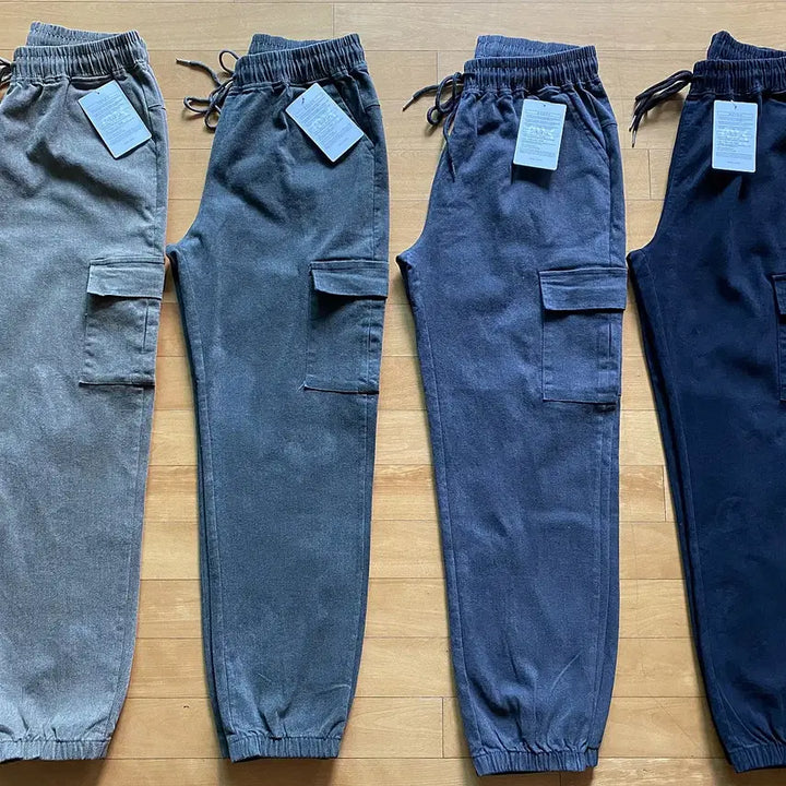 [BUNJANG] Unbranded Washed Cotton Strap Banding Jogger Pants / <봄신상품> 봄가을용 워싱면 스트랩밴딩 무지조거팬츠