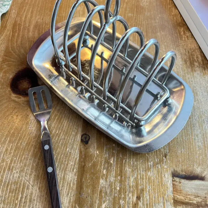 [BUNJANG] Vintage British Mid-Century Stainless Steel Toast Rack &amp; Tray Set / 영국 빈티지 미드센츄리 토스트렉&amp;트레이