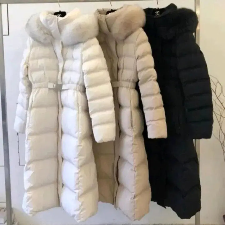 [BUNJANG] Double J Fox Fur Duck Down Long Padded Jacket Ivory / 택 새상품) 더블제이 폭스퍼 덕다운 롱패딩 아이보리