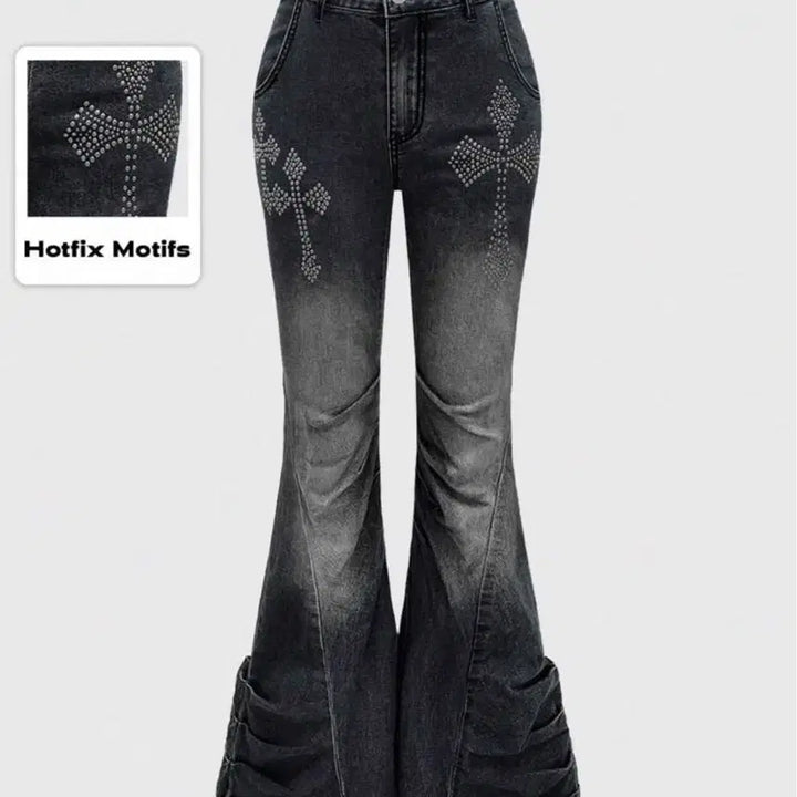 [BUNJANG] Crossstone Black Bootcut Denim Pants / 현물)크로스스톤 블랙 부츠컷 데님 팬츠쉬인에이블리지뢰계펑크무신사