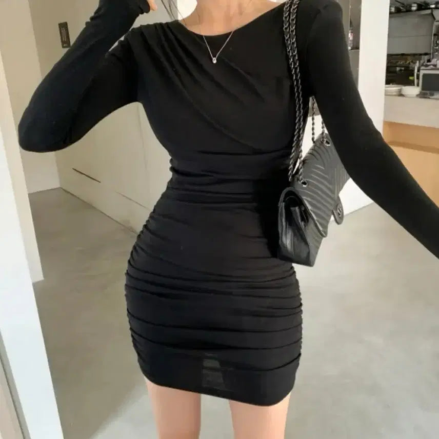 [BUNJANG] Black Shirred Mini Dress / 셔링 미니원피스 1회착용