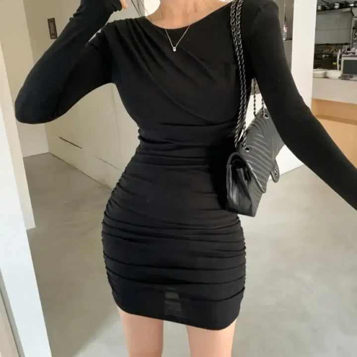 [BUNJANG] Black Shirred Mini Dress / 셔링 미니원피스 1회착용
