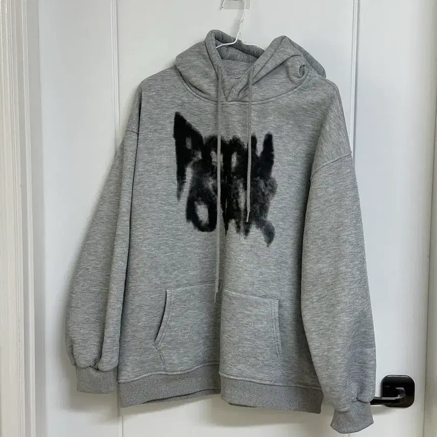 [BUNJANG] Grey Printed Fleece Hoodie / 새상품 기모 회색 프린팅 후드 44-77 가능