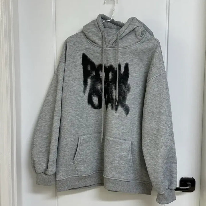 [BUNJANG] Grey Printed Fleece Hoodie / 새상품 기모 회색 프린팅 후드 44-77 가능