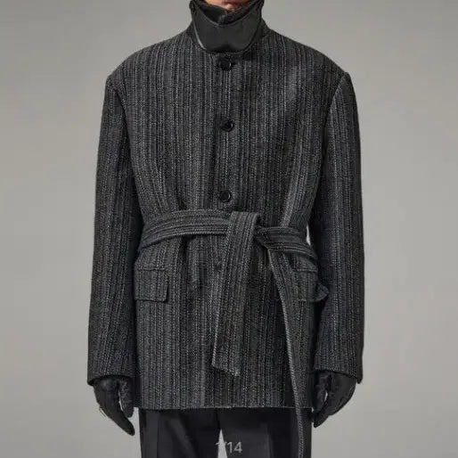 [BUNJANG] NOICE Herringbone Wool Car Coat Charcoal M / 노이스 헤링본 울 카 코트 차콜 M사이즈