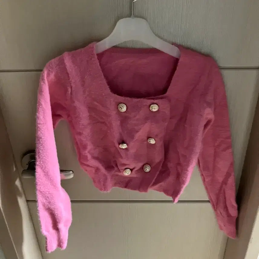 [BUNJANG] Pink Long Sleeve Crop Knit Top / (새상품) 핑크 긴팔 크롭 니트 하객룩 (이사로 정리중)