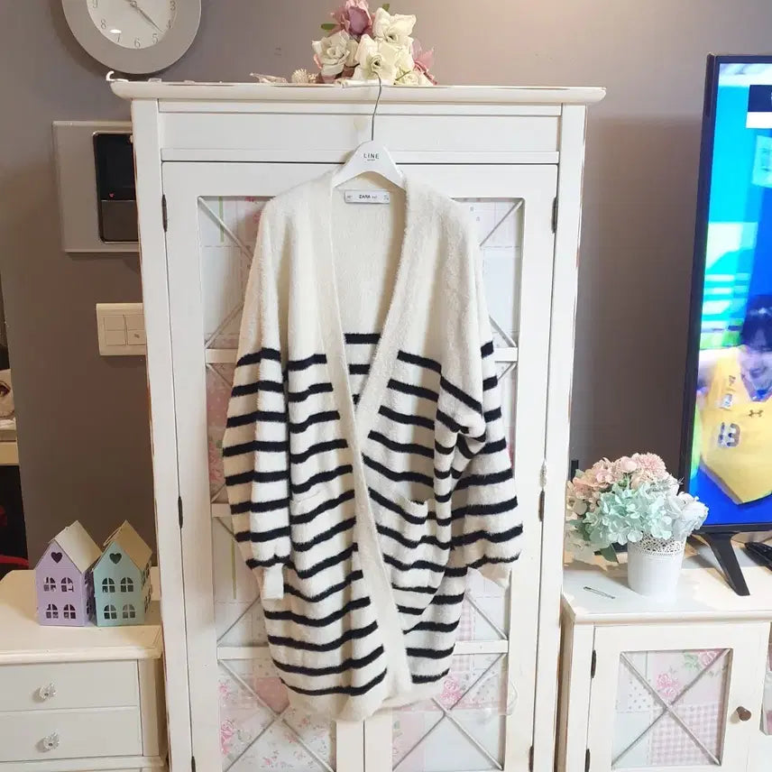 [BUNJANG] ZARA Knit Striped Long Cardigan / 자라 니트 스웨터 롱가디건/통통66-77