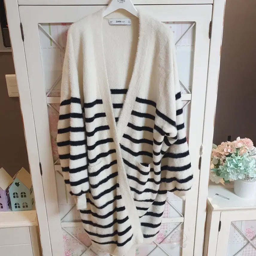 [BUNJANG] ZARA Knit Striped Long Cardigan / 자라 니트 스웨터 롱가디건/통통66-77