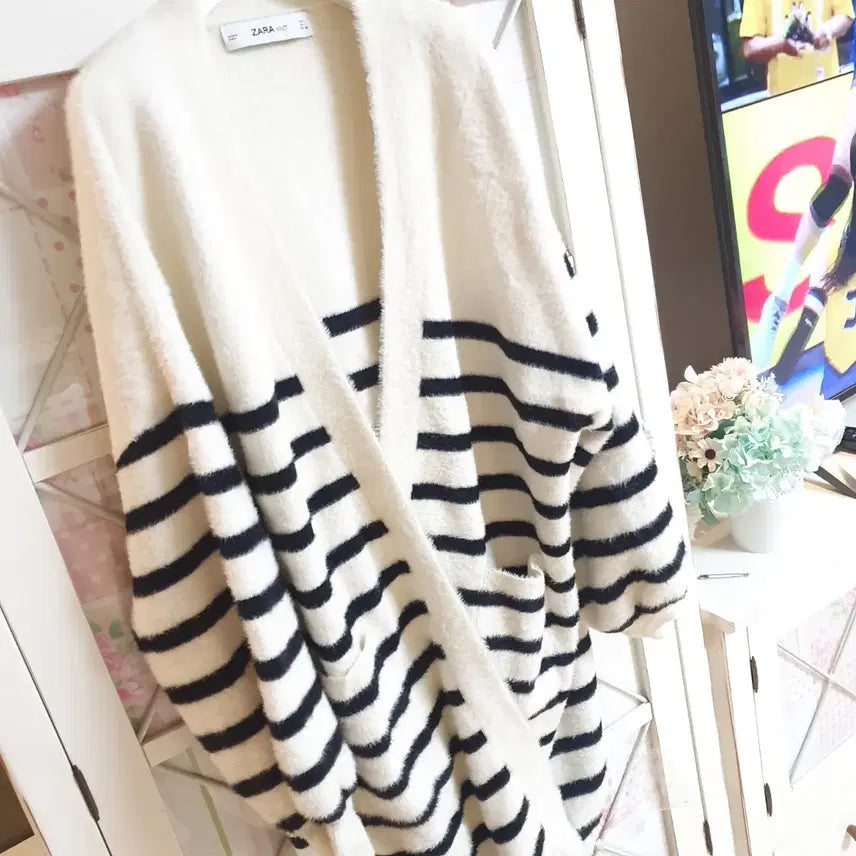 [BUNJANG] ZARA Knit Striped Long Cardigan / 자라 니트 스웨터 롱가디건/통통66-77