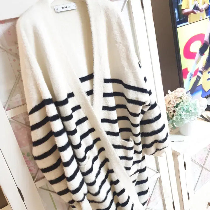 [BUNJANG] ZARA Knit Striped Long Cardigan / 자라 니트 스웨터 롱가디건/통통66-77