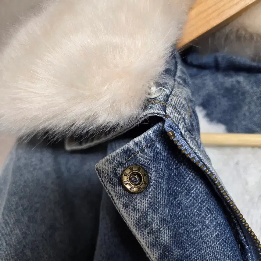 [BUNJANG] Oversized Denim Mouton Jacket (Fur Lining) / 퍼 데님 오버핏 무스탕 (퍼안감/벨트포함) 55~77