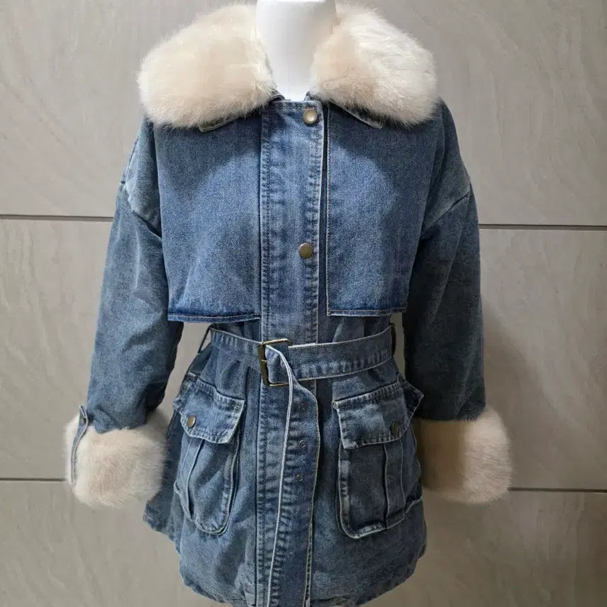 [BUNJANG] Oversized Denim Mouton Jacket (Fur Lining) / 퍼 데님 오버핏 무스탕 (퍼안감/벨트포함) 55~77