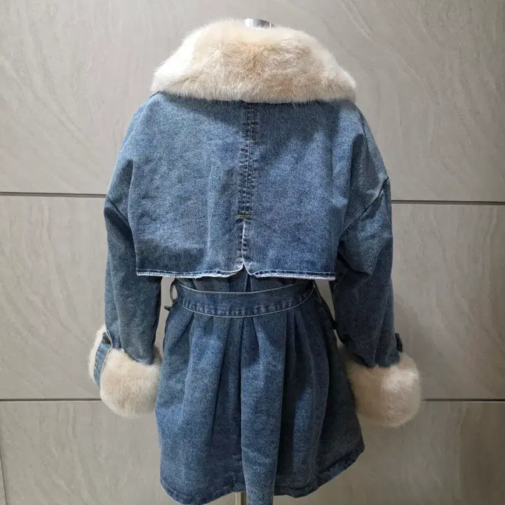 [BUNJANG] Oversized Denim Mouton Jacket (Fur Lining) / 퍼 데님 오버핏 무스탕 (퍼안감/벨트포함) 55~77