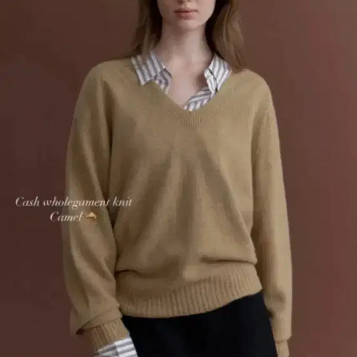 [BUNJANG] Forest Cashmere V-Neck Knit Camel / 포레스트 캐시미어 홀가먼트 브이넥 니트 카멜 / 리본빛