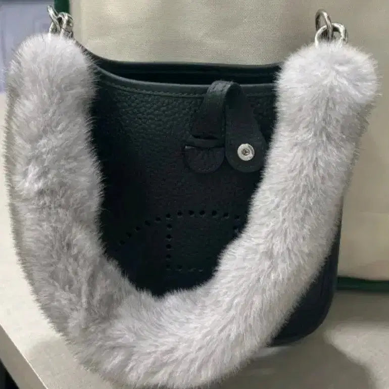 [BUNJANG] Real Mink Fur Strap Bag Handle / 에르메스 에블린 천연밍크퍼 스트랩 가방 손잡이 (보증서포함)