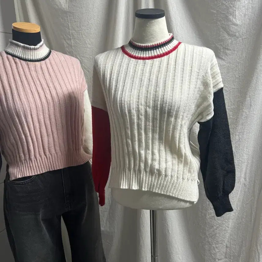 [BUNJANG] Ribbed Knit Pullover / 골지 니트 풀오버 화이트/핑크