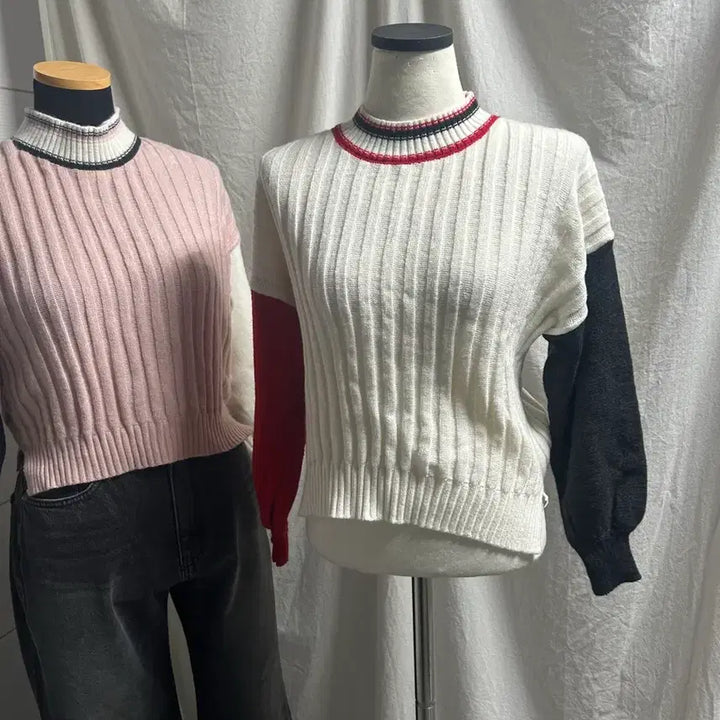 [BUNJANG] Ribbed Knit Pullover / 골지 니트 풀오버 화이트/핑크