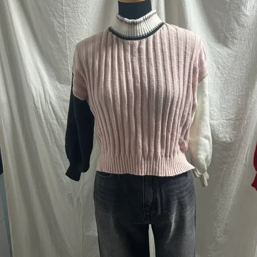 [BUNJANG] Ribbed Knit Pullover / 골지 니트 풀오버 화이트/핑크