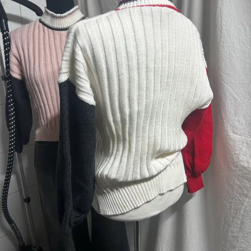 [BUNJANG] Ribbed Knit Pullover / 골지 니트 풀오버 화이트/핑크