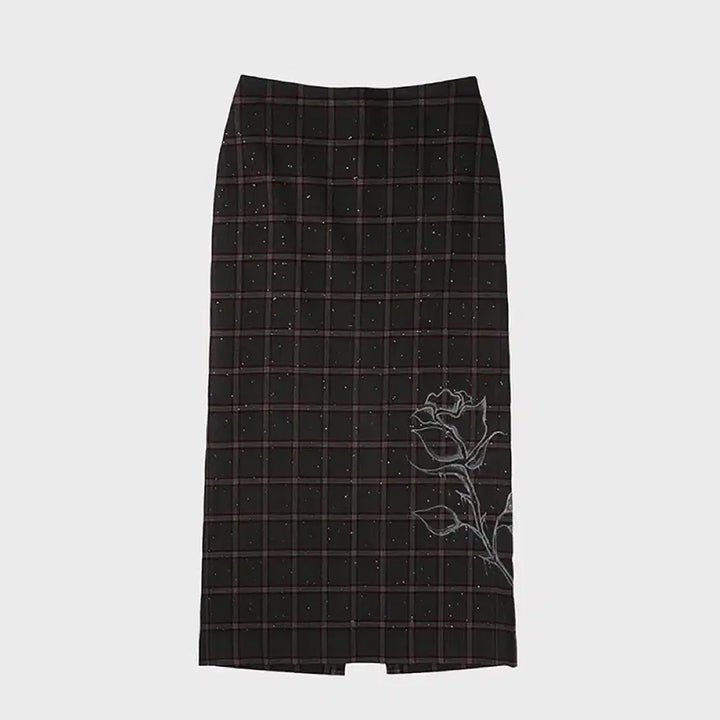 [BUNJANG] Deard Black Cubic Rose Printed Long Skirt / s)데어드 블랙 큐빅 로즈 페인티드 롱 스커트