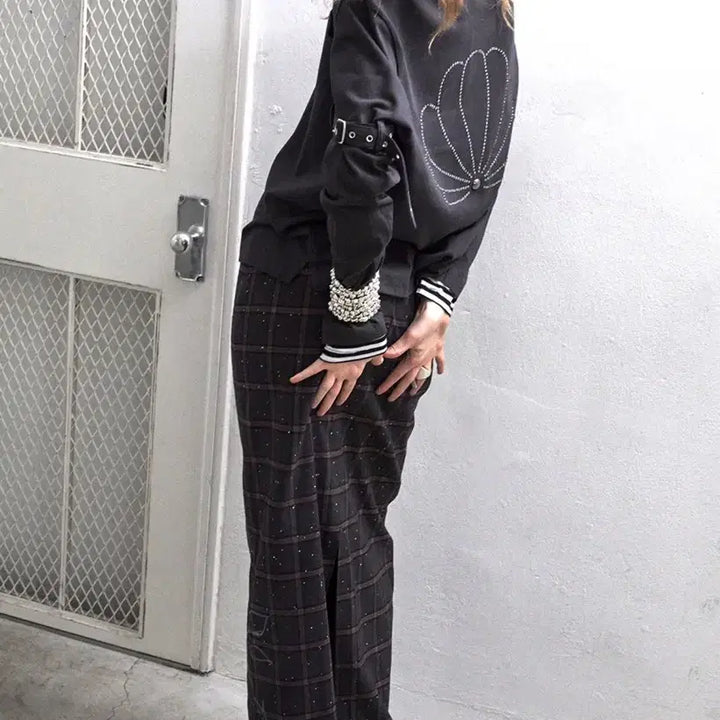 [BUNJANG] Deard Black Cubic Rose Printed Long Skirt / s)데어드 블랙 큐빅 로즈 페인티드 롱 스커트