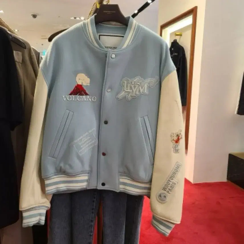 [BUNJANG] Wooyoungmi Mint Volcano Varsity Jacket (Size 50) / 우영미 민트 볼케이노 바시티 자켓 50사이즈
