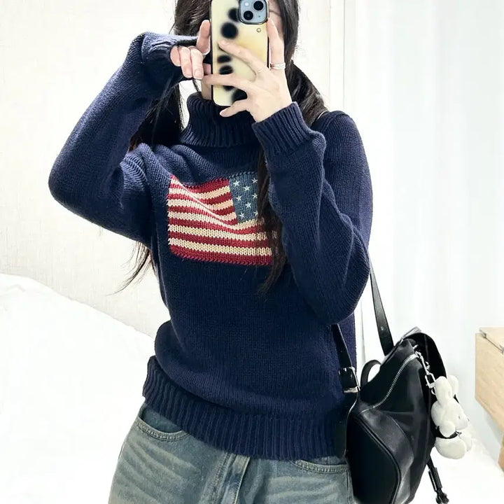[BUNJANG] Polo Ralph Lauren American Flag Turtleneck Knit / 폴로 성조기 터틀넥 니트