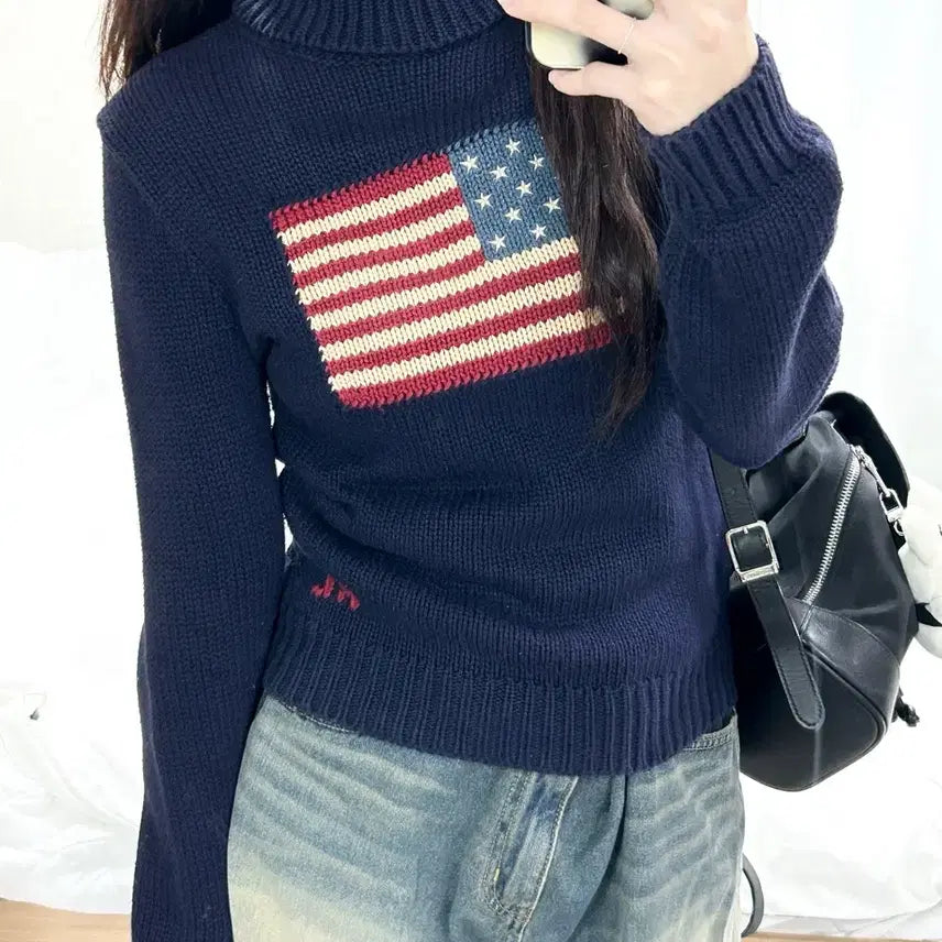 [BUNJANG] Polo Ralph Lauren American Flag Turtleneck Knit / 폴로 성조기 터틀넥 니트