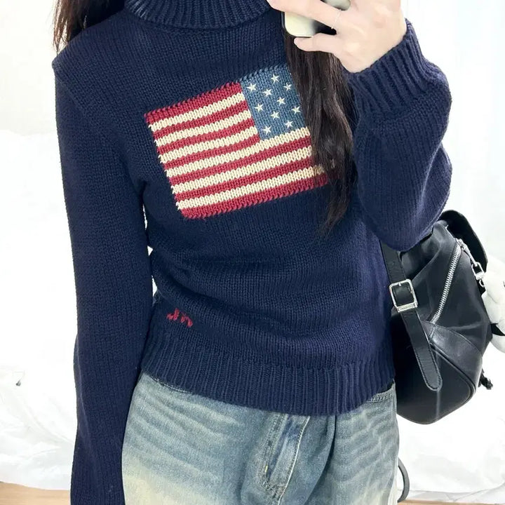 [BUNJANG] Polo Ralph Lauren American Flag Turtleneck Knit / 폴로 성조기 터틀넥 니트