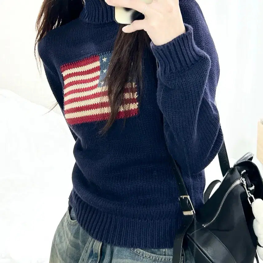 [BUNJANG] Polo Ralph Lauren American Flag Turtleneck Knit / 폴로 성조기 터틀넥 니트