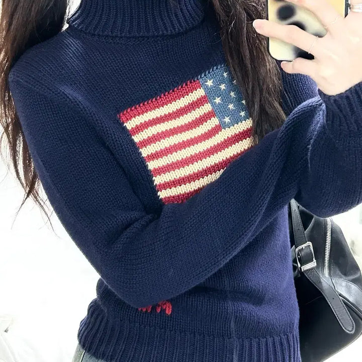 [BUNJANG] Polo Ralph Lauren American Flag Turtleneck Knit / 폴로 성조기 터틀넥 니트