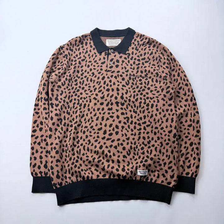 [BUNJANG] Wacko Maria Leopard Knit Polo Shirt / 와코마리아 레오파드 니트 폴로셔츠