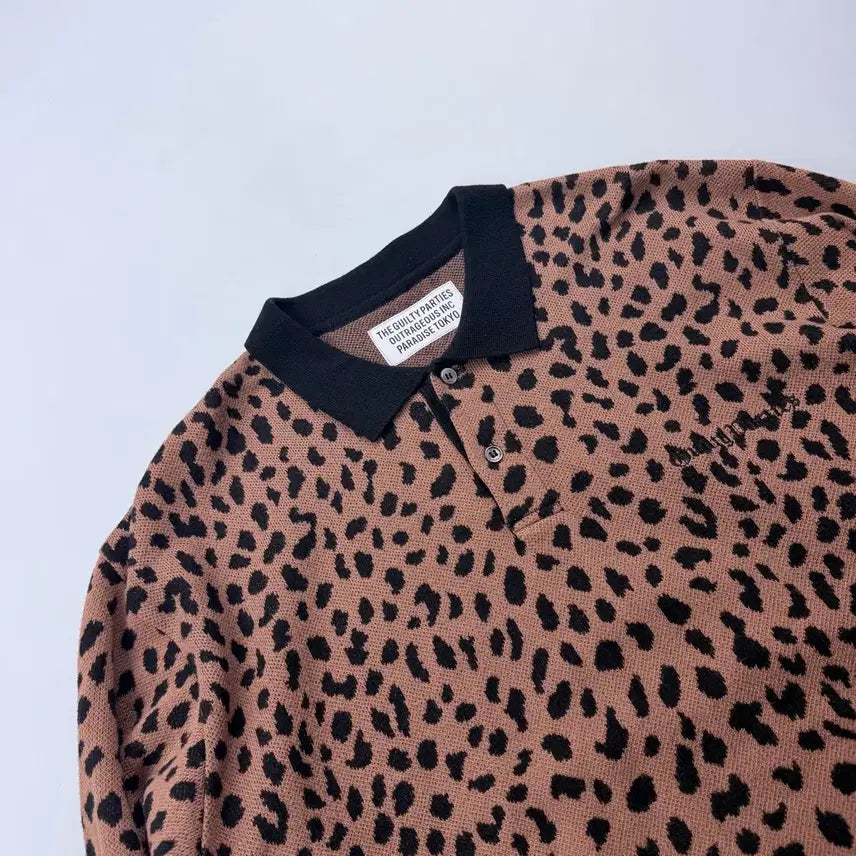 [BUNJANG] Wacko Maria Leopard Knit Polo Shirt / 와코마리아 레오파드 니트 폴로셔츠