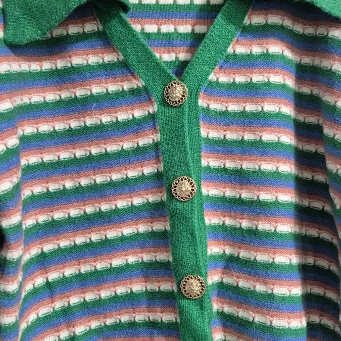 [BUNJANG] Colorful Striped Knit Cardigan / 컬러플 스트라이프 니트 가디건