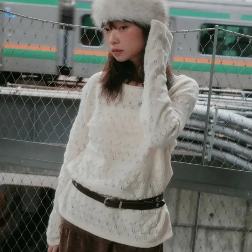 [BUNJANG] Our Nostalgia Mild Bloom Ivory Knit Top / 아우어노스텔지아 mild bloom 니트