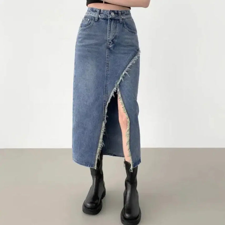 [BUNJANG] Denim Long Skirt / 절개 수술 데님 롱스커트 청치마