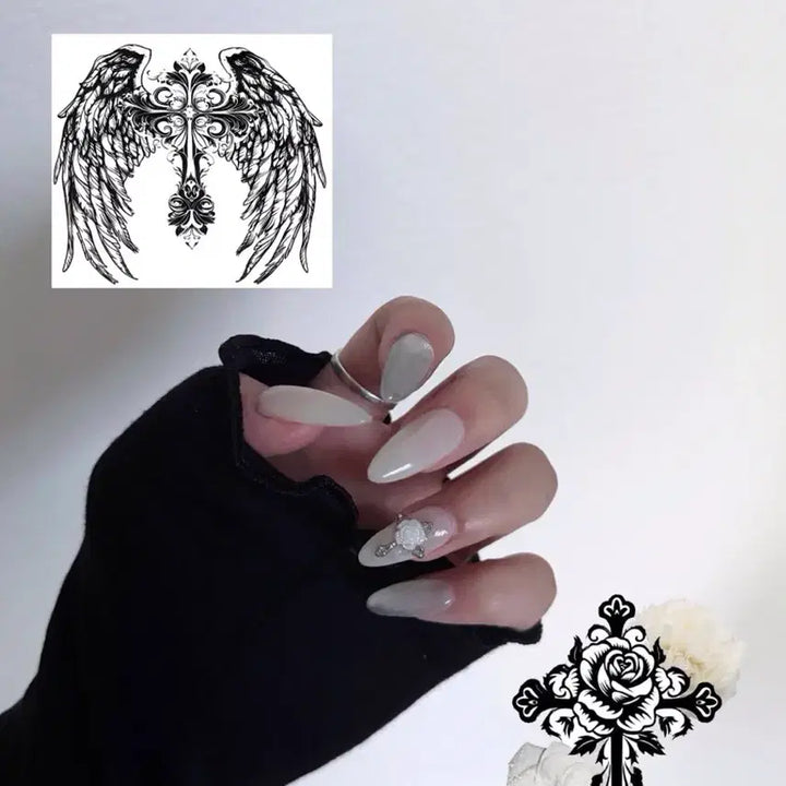 [BUNJANG] Handmade White Rose Nail Tips / 네일팁 화이트 로즈 파츠 네일팁 수제네일팁