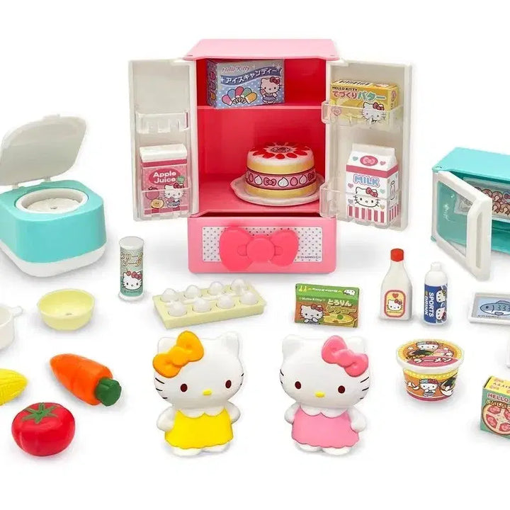 [BUNJANG] Hello Kitty Kitchen Set Miniature Playset / 헬로키티 냉장고 키친 세트 전자렌지 주방 미니어쳐 피규어 역할 소꿉놀이