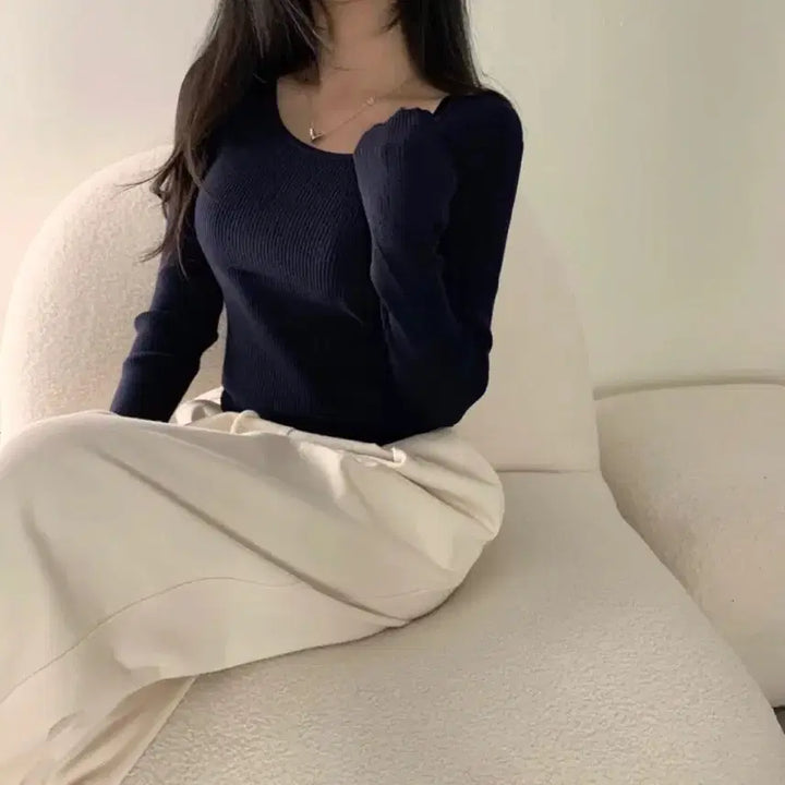 [BUNJANG] Navy Long Sleeve T-Shirt / 네이비 긴팔티