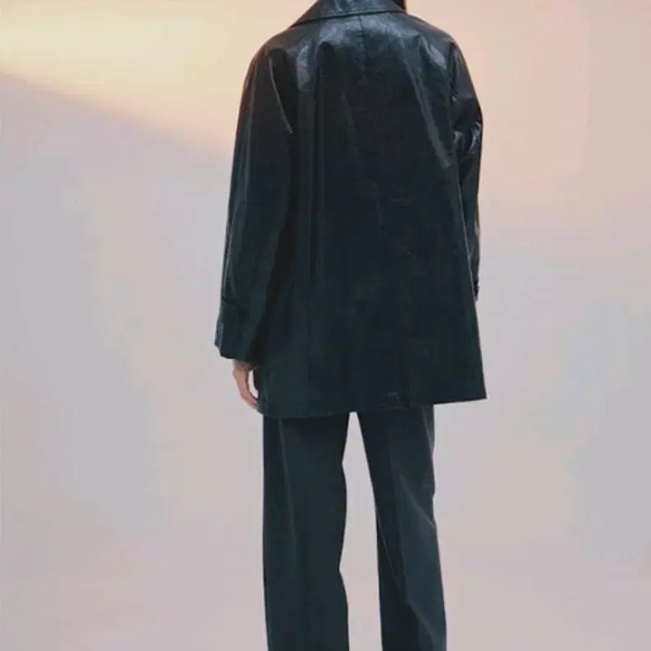 [BUNJANG] Kuho Plus Faux Leather Oversized Coat / 2023.구호플러스)페이크 레더 오버핏 코트