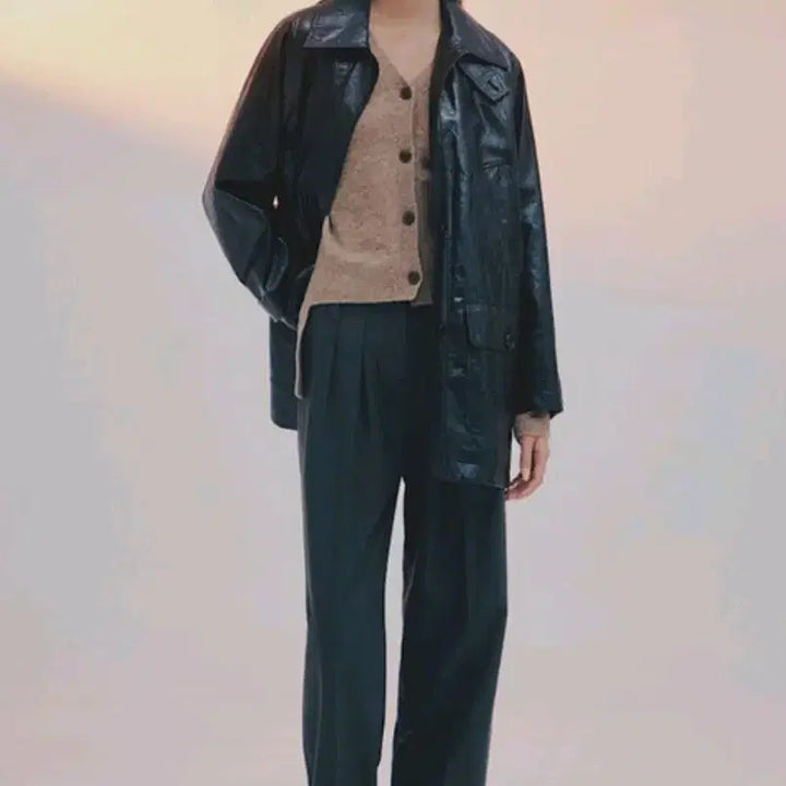 [BUNJANG] Kuho Plus Faux Leather Oversized Coat / 2023.구호플러스)페이크 레더 오버핏 코트