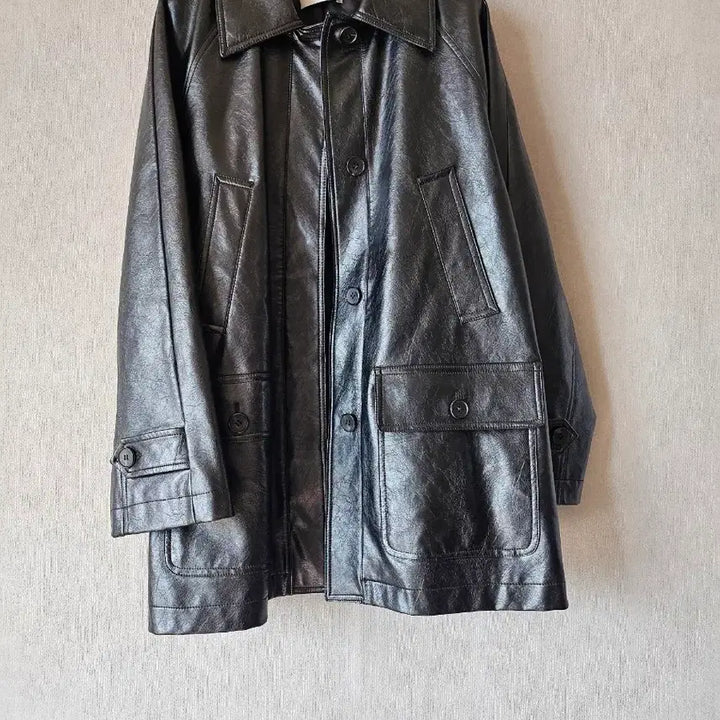 [BUNJANG] Kuho Plus Faux Leather Oversized Coat / 2023.구호플러스)페이크 레더 오버핏 코트