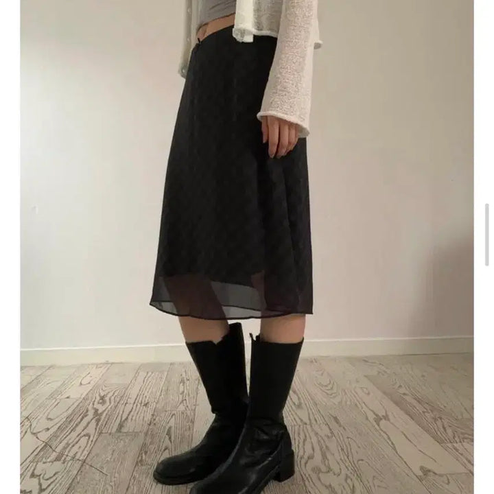 [BUNJANG] Check Midi Chiffon Skirt / 릿킴 체크 미디 쉬폰 스커트