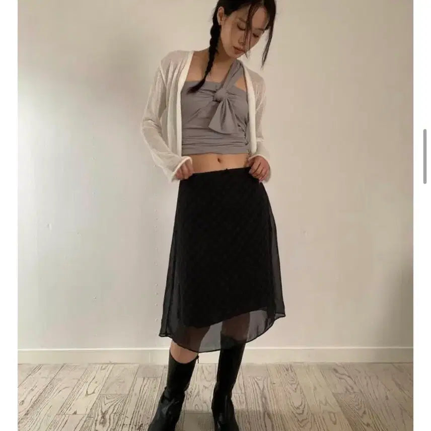 [BUNJANG] Check Midi Chiffon Skirt / 릿킴 체크 미디 쉬폰 스커트