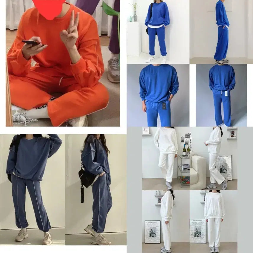 [BUNJANG] Unisex Stitch Line Sweatshirt and Jogger Training Set / 남녀공용 트레이닝 세트 4종 모음 교신