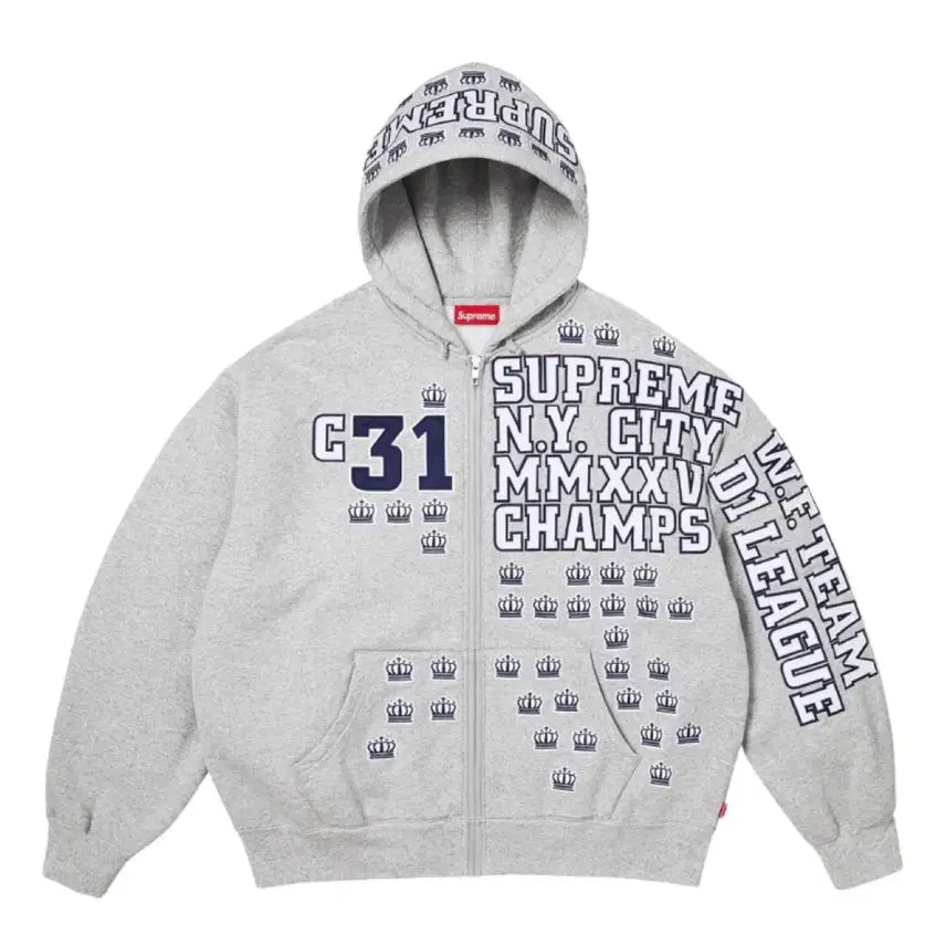 [BUNJANG] Supreme League Championship Zip-Up Hoodie Sweatshirt Header Grey 25FW / 슈프림 리그 챔스 집업 후드집업 스웨트셔츠 헤더 그레이 25FW 새상품